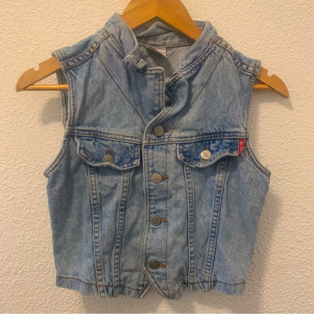 Vintage 90s BONGO Cropped Denim Vest Light Wash Size S